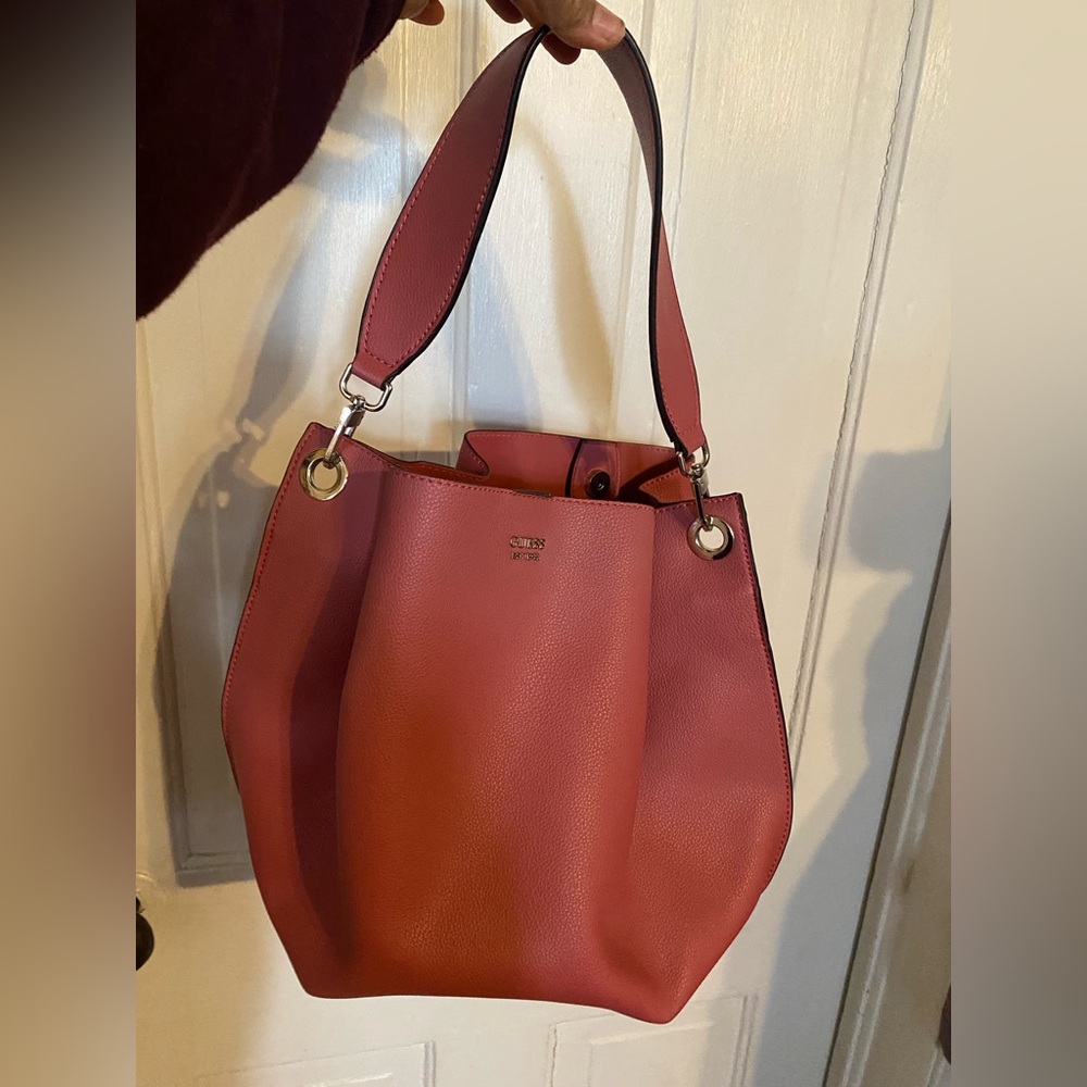 Preloved Guess Pink Leather Bucket Bag